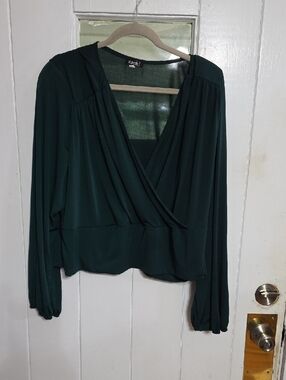 Zack Curve Women's Blouse Wrap Style Front Dark Hunter Green Stretch Sz 28? READ